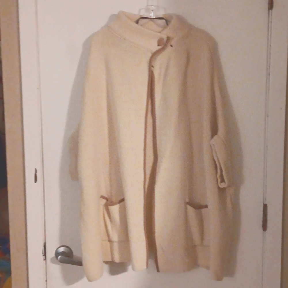 Cream tan Cardigan Pancho sweater